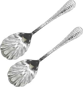 2Pcs Shell Shape Serving Spoons 18/10304 Stainless Steel Vegetable Spoon 8.85inch Large Scalloped Soup Spoon for Home Party Restaurant Buffet