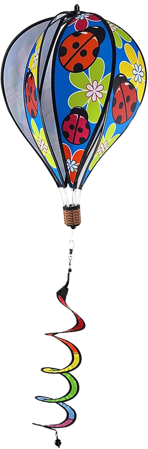 Hot Air Balloon Hanging Garden Spinner 16" - Vibrant Ladybug Design, Weather-Resistant Outdoor Decor, Durable & Lightweight for Patios, Yards, and Gardens - Eye-Catching Wind Spinner