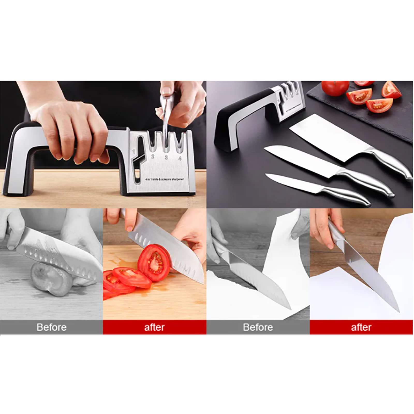 Afiladores De Cuchillos Manuales, Accesorios para Cuchillos De Cocina 4 En 1 con Orificio Especial para Tijeras, El Afilado Rápido Ahorra Tiempo Y Esfuerzo, para El Restaurante Home Kitchen