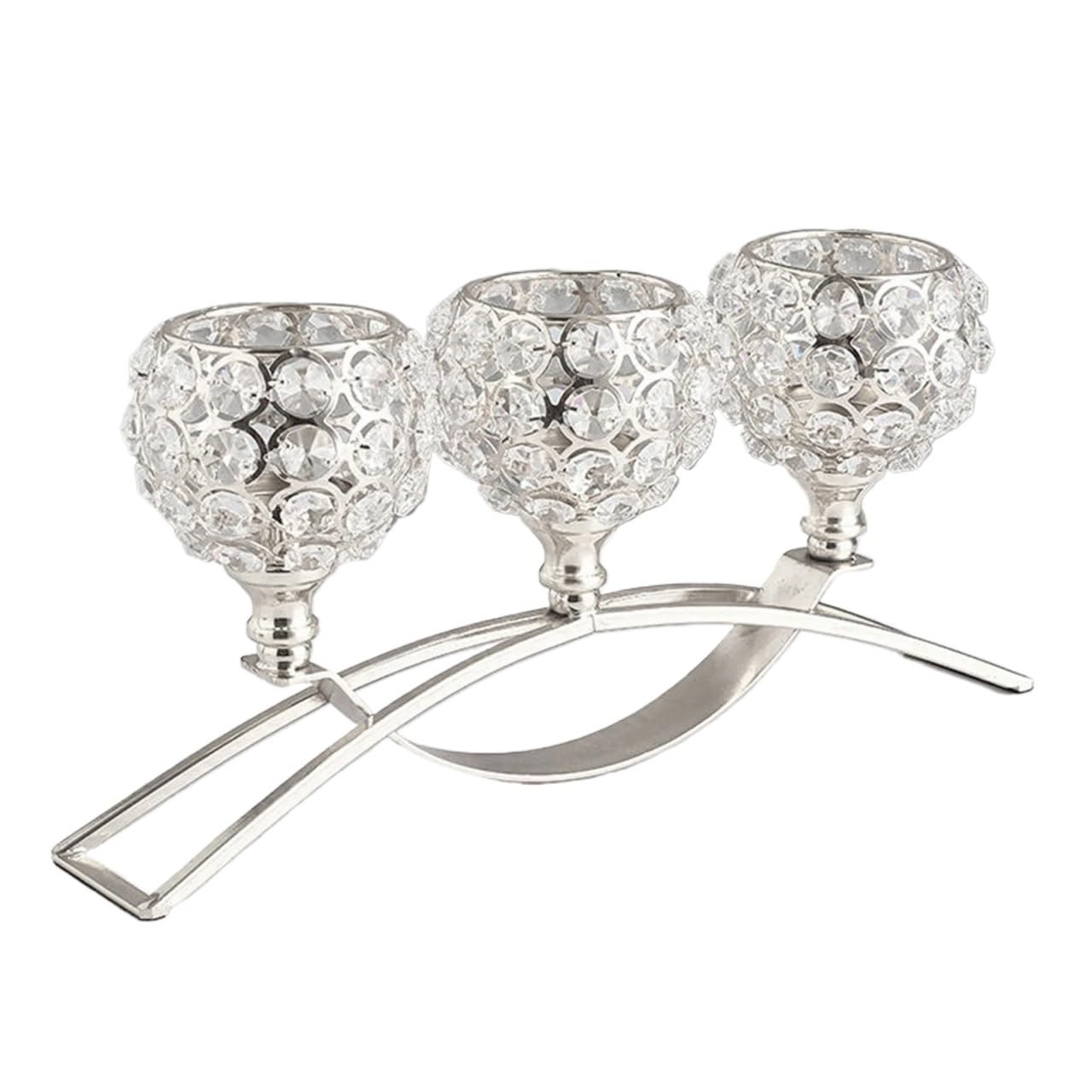 Candelabro de metal de cristal para mesa de café, centro de mesa, candelabro para boda, Navidad, decoración del hogar (plata)