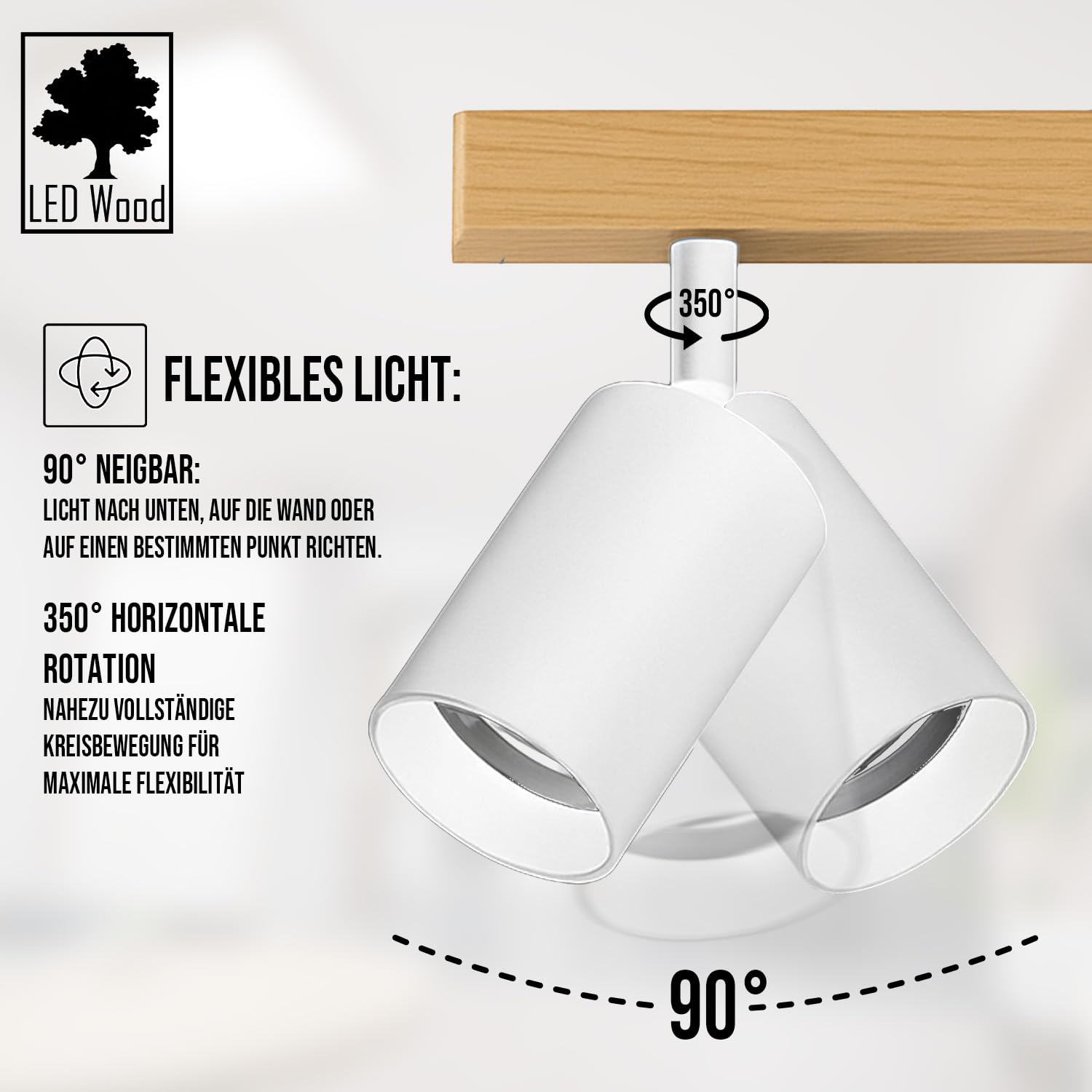 LED Wood Deckenstrahler 3 Flammig Schwenkbar - Handgefertigte Spots Deckenleuchte Modern aus Eiche - Strahler Deckenlampe Holz - GU10 Spotlight Lampe Wohnzimmer (Ohne Glühbirne) - Länge 60 Cm