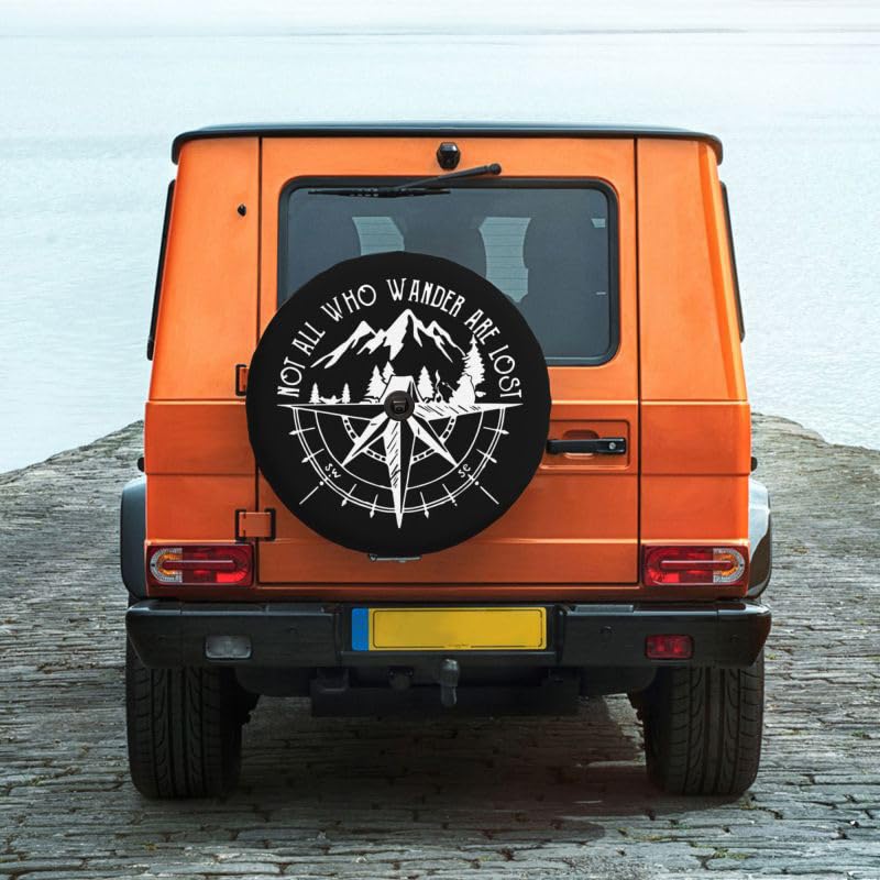 Compass Rose Spare Tire Cover with Backup Camera Hole Not Who Wander are Lost Leather Wheel Covers for Wrangler JL (18