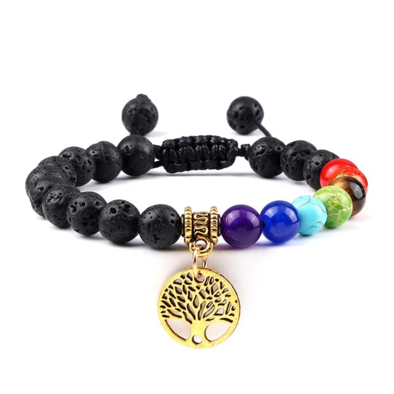 Baum des Lebens Perlenarmbänder Männer Reiki 7 Chakra Lavagestein Tigerauge Stein Armbänder Heilung Balance Armreifen Frauen Yoga Geschenk