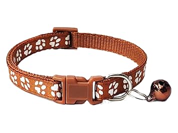 Cat Collar Paw Design with Bell,Kitten & Small Dogs Soft Adjustable Collar,Safe,Breakaway for Cats & Puppies - Brown