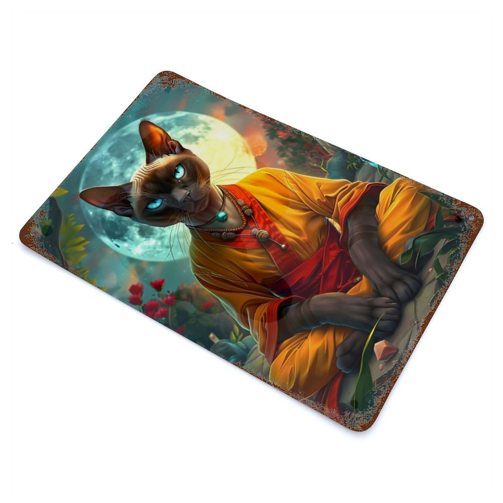 Distressed Metal Wall Sign Siamese Cat Mystic 11.8"x7.9", Retro Wall Decor for Basement, Hobby Room And Garage Decor