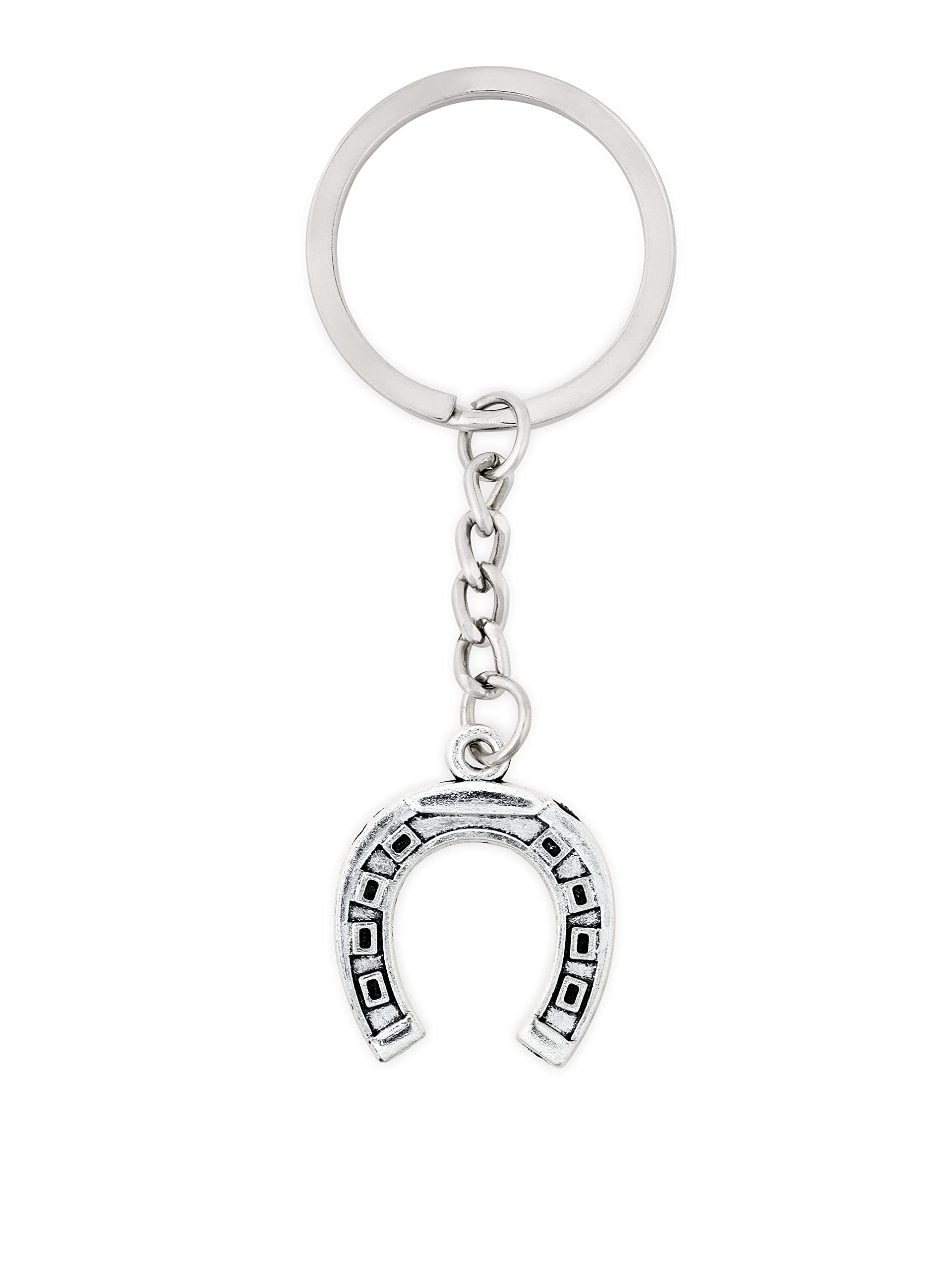 HAQUILVintage Horse Shoe Charm Keychain, Inspirational Lucky Chrome Metal Key Ring, Equestrian Animal Keychain