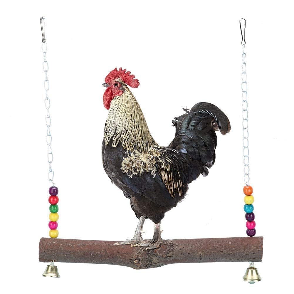 Altalena di Pollo, Altalene appese di Pollo Giocattoli, Giocattoli mordaci con Blocchi di Legno Altalena di Pollo con Campana per pappagalli Medi e Grandi Cacatua, Grigio Africano,
