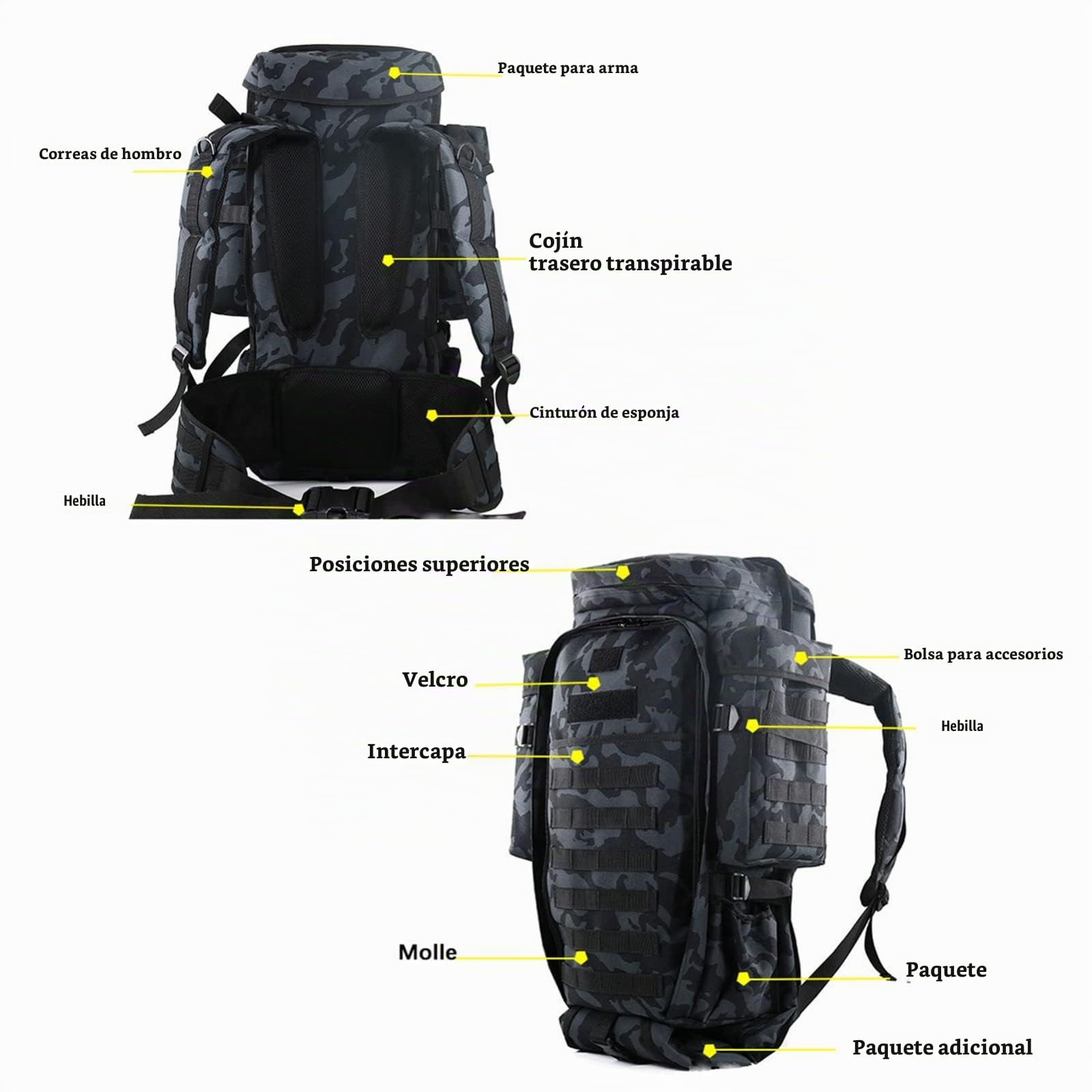 Mochila Táctica Militar de Rifle Largo con Molle para Caza, Pesca, Airsoft y Campo de Tiro