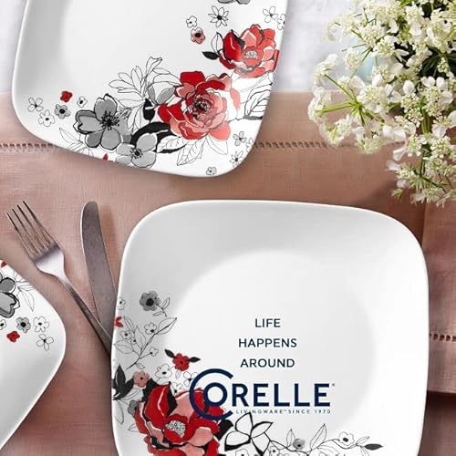 Corelle Chelsea Rose 16Pc, Service For 4, Dinnerware Set, 8 Plates 8 Bowls, Chip & Break Resistant, Dinner Plates And Dinner Bowls, Corelleware Plates (1147225) #TOP5