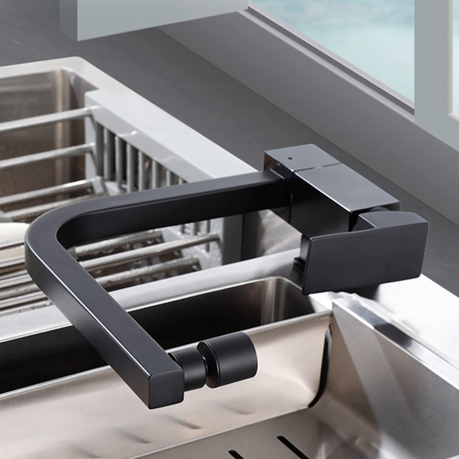 Robinet cuisine pliant pour fenêtre intérieure mitigeur laiton noir double mode