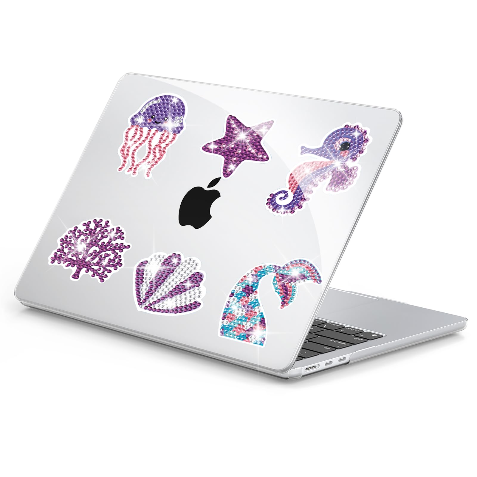 EooCoo Case Compatible for M3 M2 MacBook Air 13 inch A3113 A2681, 2022 2024 Release, Clear Plastic Hard Shell Air 13.6" Cover & 5D DIY Diamond Art Kits, Smooth Shiny Surface,Fish Tail & Shell