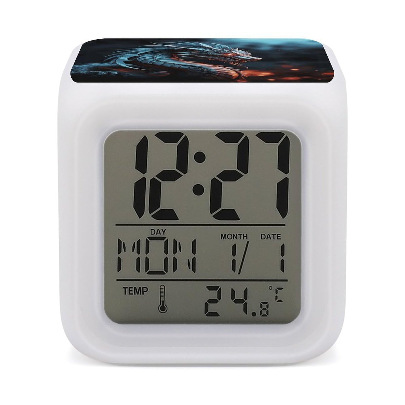 JTREHY Dragon Alarm Clock Seven Color Night Light Digital Clock Precision Reliable Alarms Clocks for Bedroom Heavy Sleepers Adults Gift for Men and Women