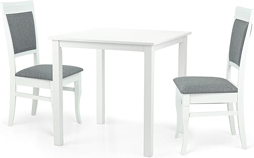 Miniatura 10 de Mesa de cocina cuadrada de comedor con diseño contemporáneo de madera maciza en acabado blanco