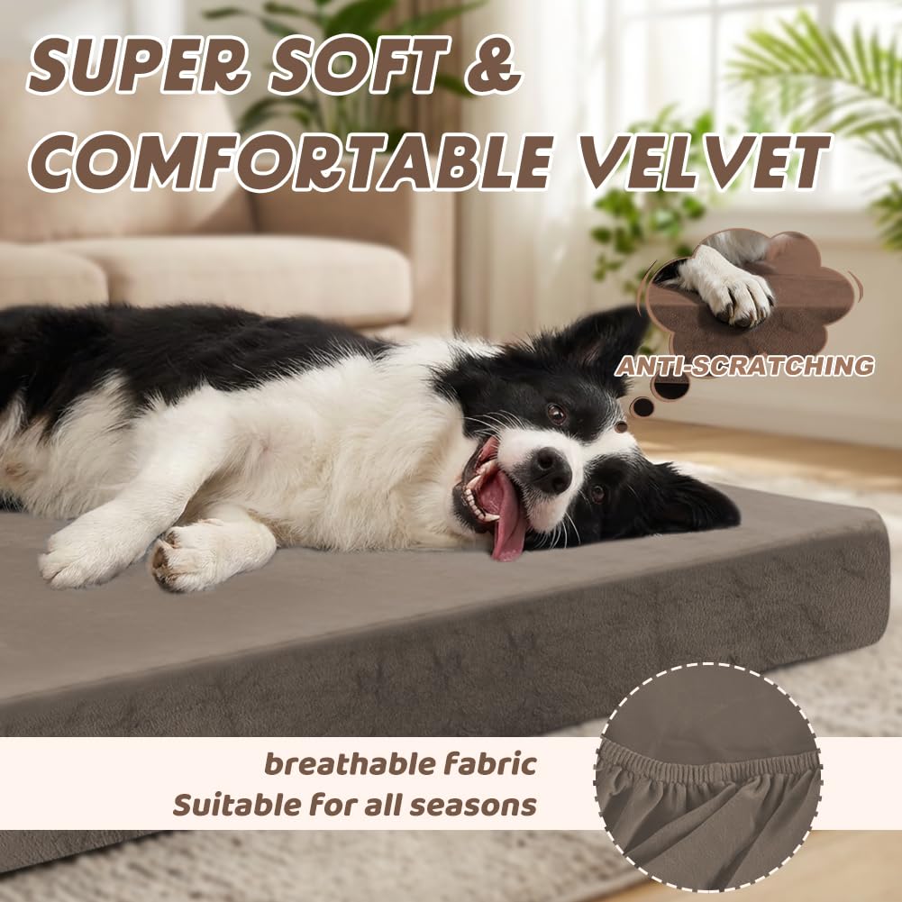 DUJUIKE 100% Copriletto Impermeabile per Cani, coprimaterasso in Velluto per Cani, copriletto in Morbida Peluche, copriletto di Lavabile e Rimovibile per Animali Domestici, con Elastico (caffè,S)