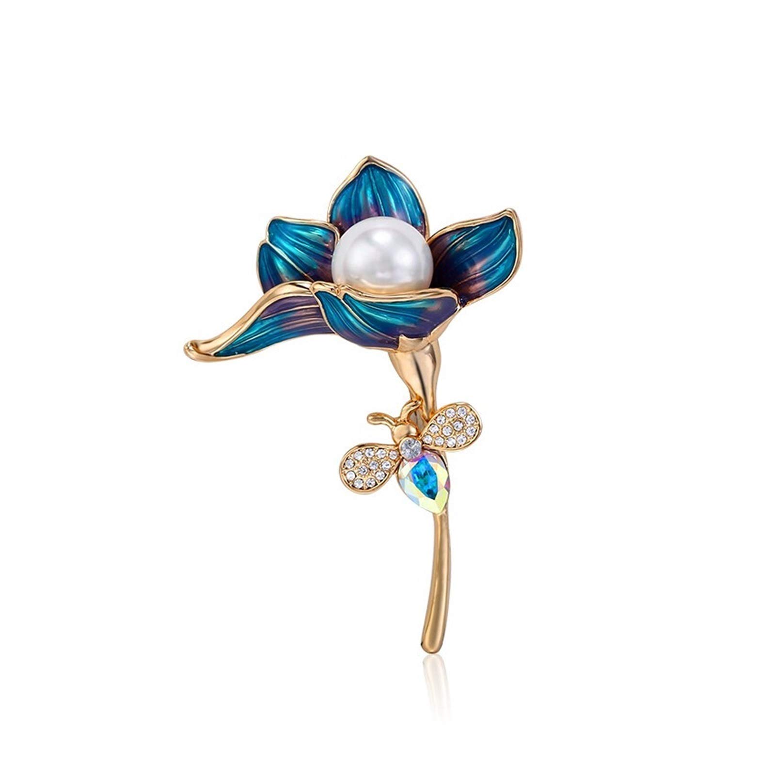 Broche Broche de Mujer 18k Chapado en Oro Esmalte de Flores Brooch Pins Elegant Ladies Accesorios de corsares Abrigo Coat Cheongsam (Peacock Azul) broches