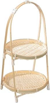 Handwoven Fruit Basket Bamboo Storage Basket Organizer Meal Basket Fruit Bowl Serving Tray Food Basket for Kitchen Home, Double Layer