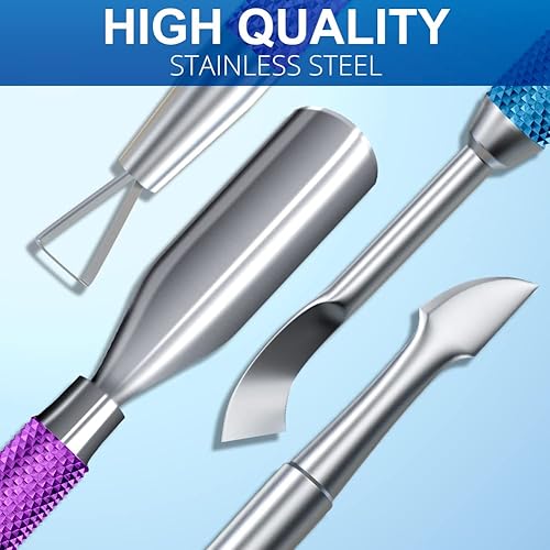 Miniatura 66 de 2 piezas de metal plateado empujador y raspador de cutículas, cortador de uñas, herramienta raspadora de gel de acero inoxidable, removedor