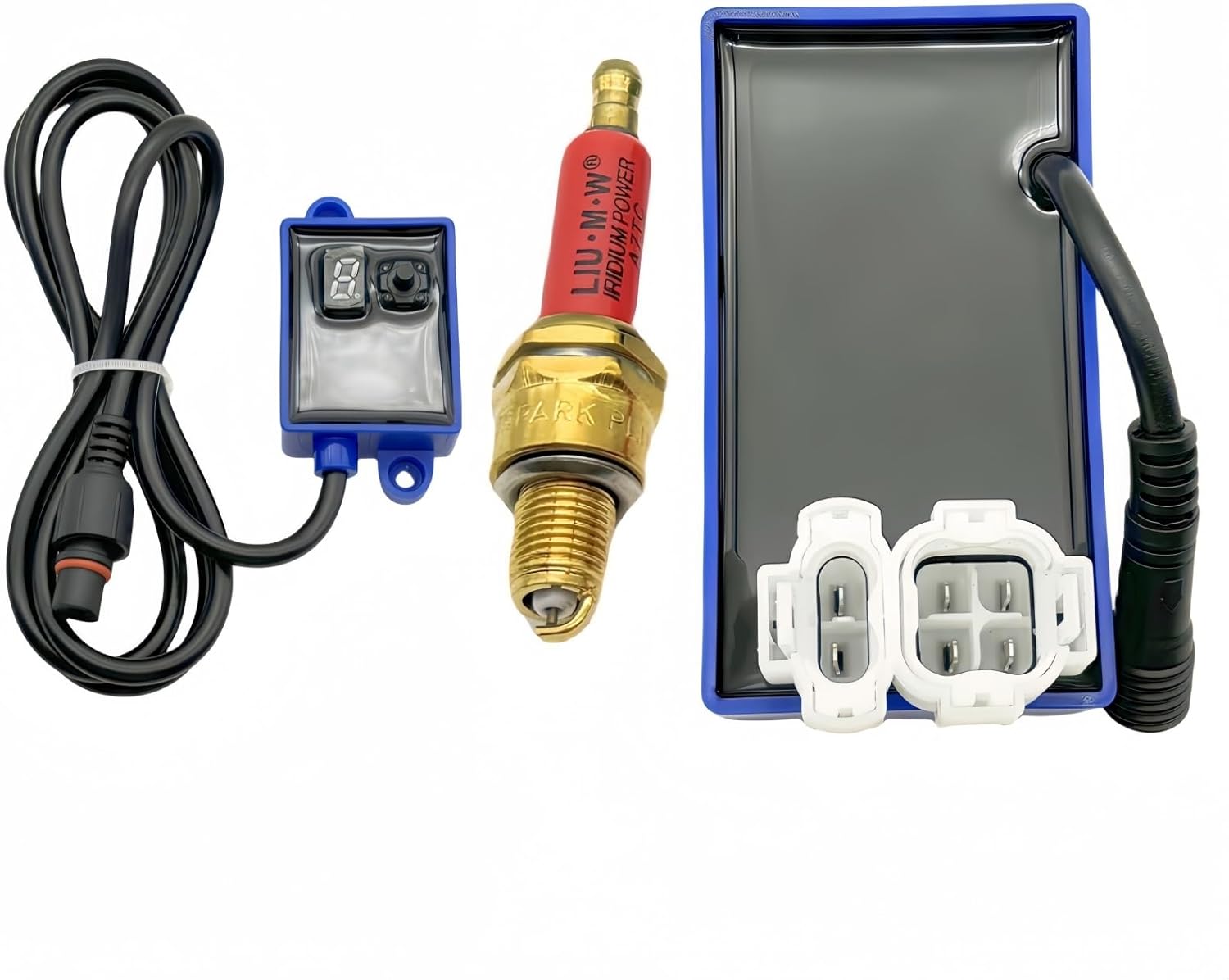 6 Pin Racing AC CDI Box & A7TC Iridium Spark Plug for GY6 50 125 150 200 250cc Scooter Moped ATV with 1M Long Wire 9-Stage Digitally Adjustable