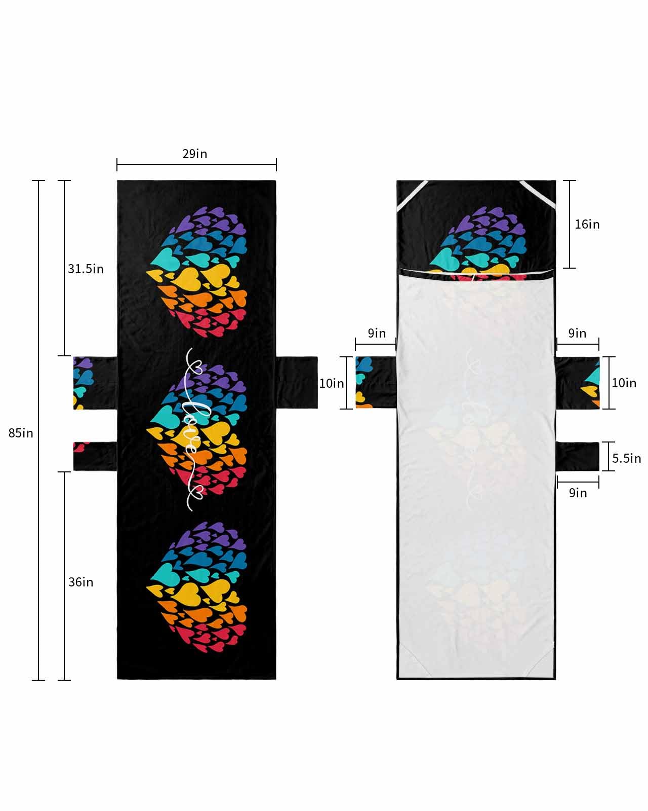 Colorful Ombre Love Heart Beach Lounge Chair Towel Cover, Soft Chaise Lounge Towel with Side Pockets Patio Pool Chairs Cover for Beach/Pool Sunbathing 29x85 Watercolor Classic Black