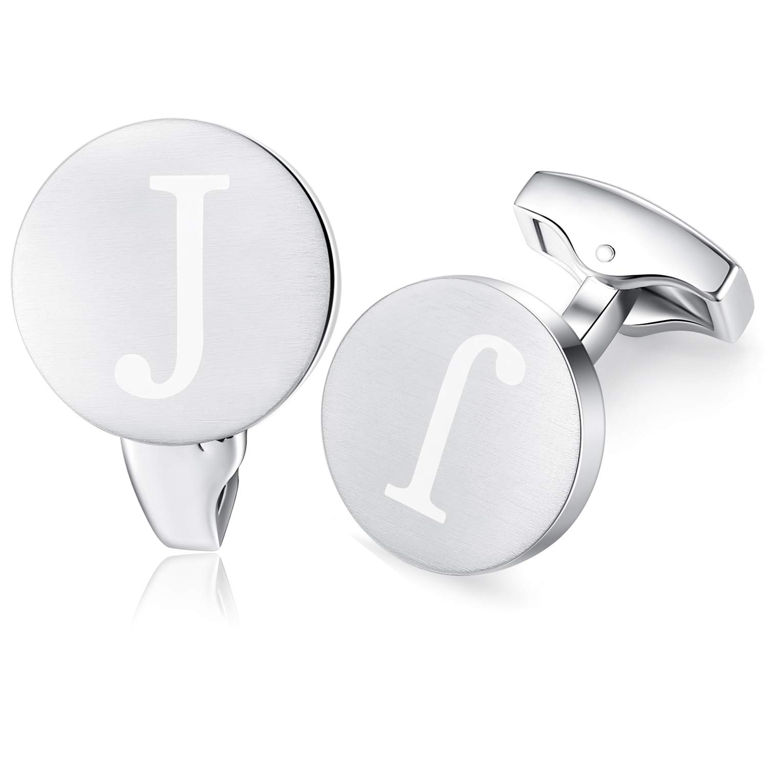 HONEY BEAR Carta Inicial Alfabeto Gemelos - Acero Inoxidable para la Camisa de los Hombres Regalo de Boda del Negocio,plata cepillada