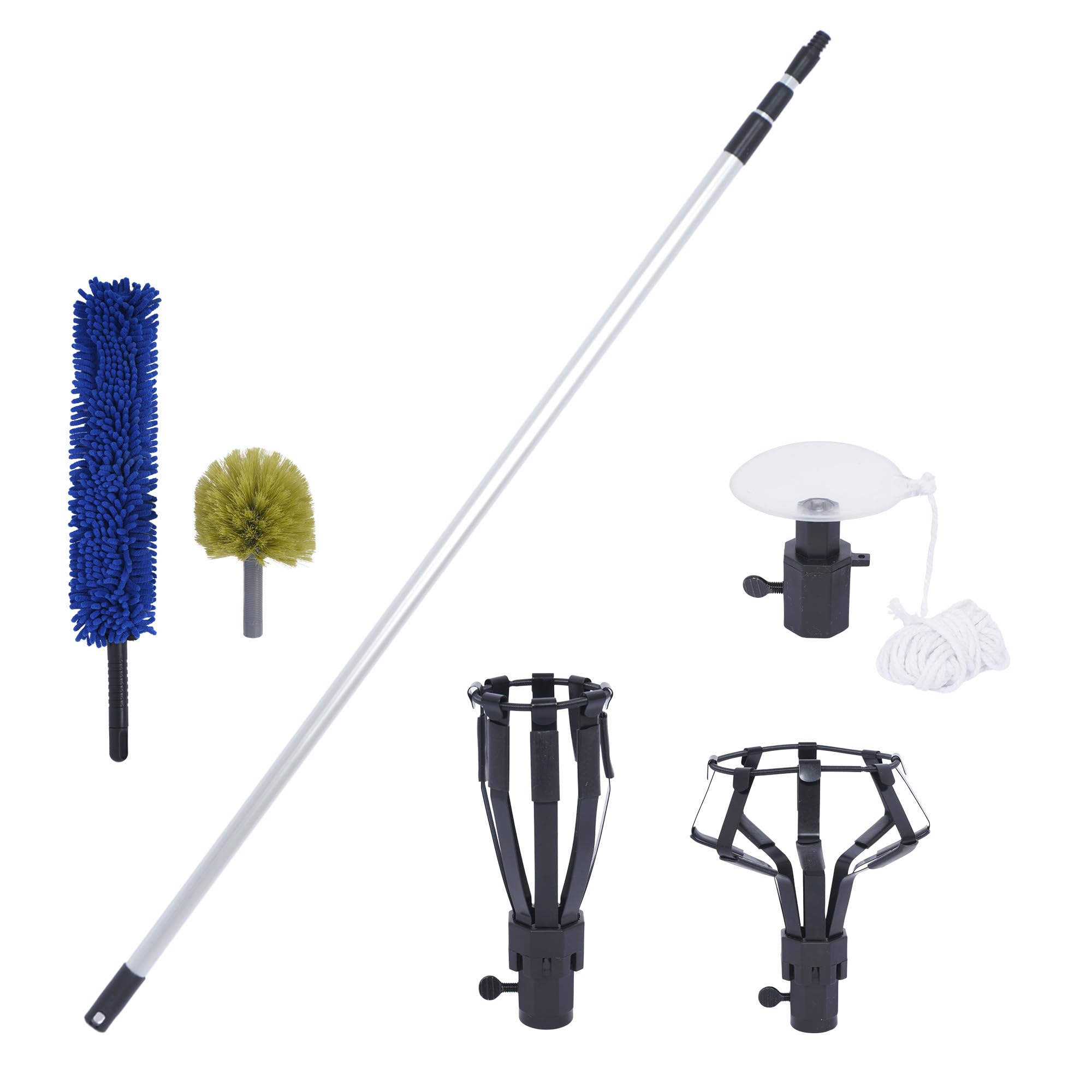 Qriocioa 12FT Light Bulb Changer for High Ceilings, Extension Light-Bulbs Changing Pole, High Reach Duster Kit Light Bulb Changer Kit with 5 Replacement Tool, Cleaning Brush & Basket