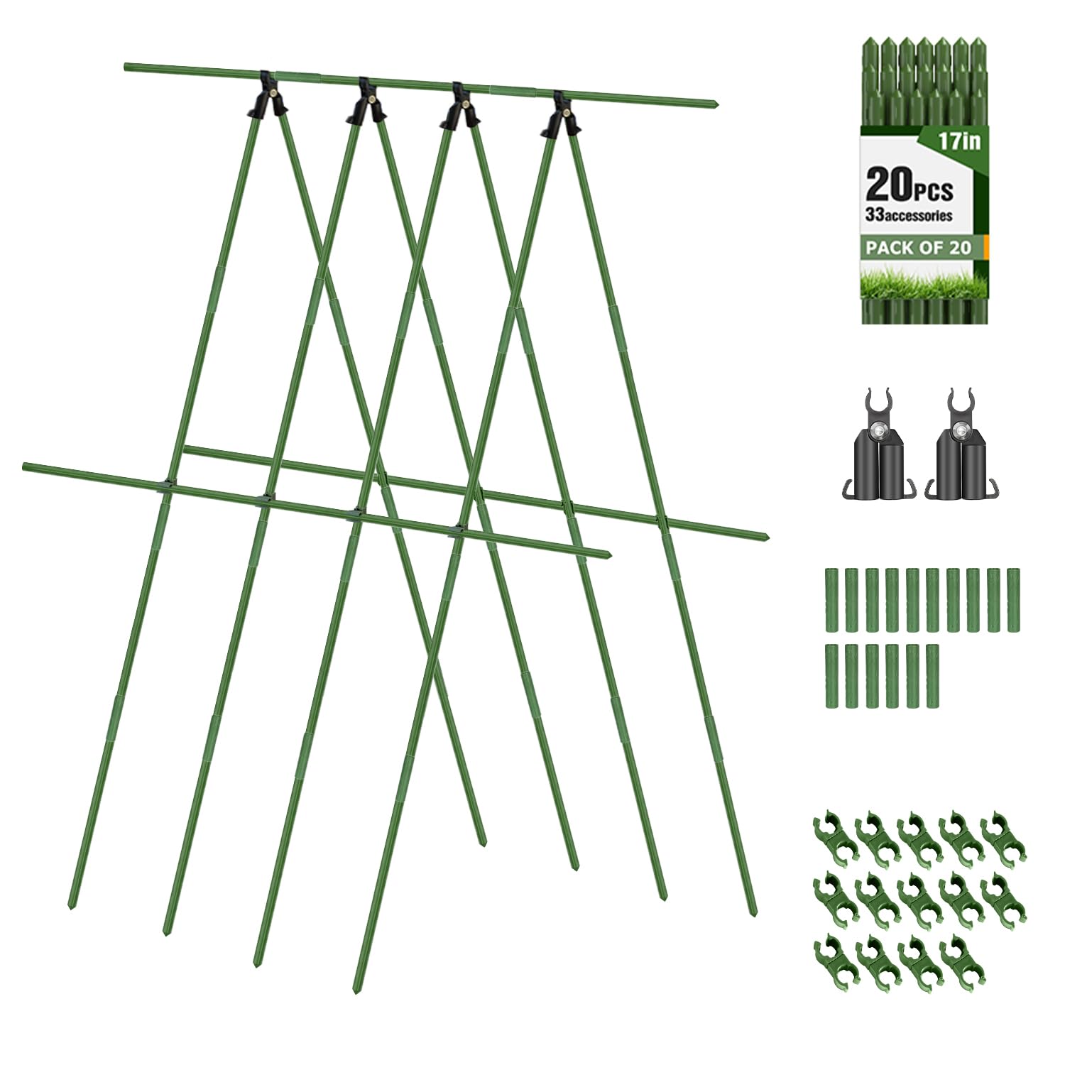 Joyhalo 20 Pack 17 in Modular Garden Trellis Kit Cucumber Trellis, DIY 4ft 5ft 6ft 7ft 8ft Tomato Stakes, Garden Plant Stakes, Versatile Ues for