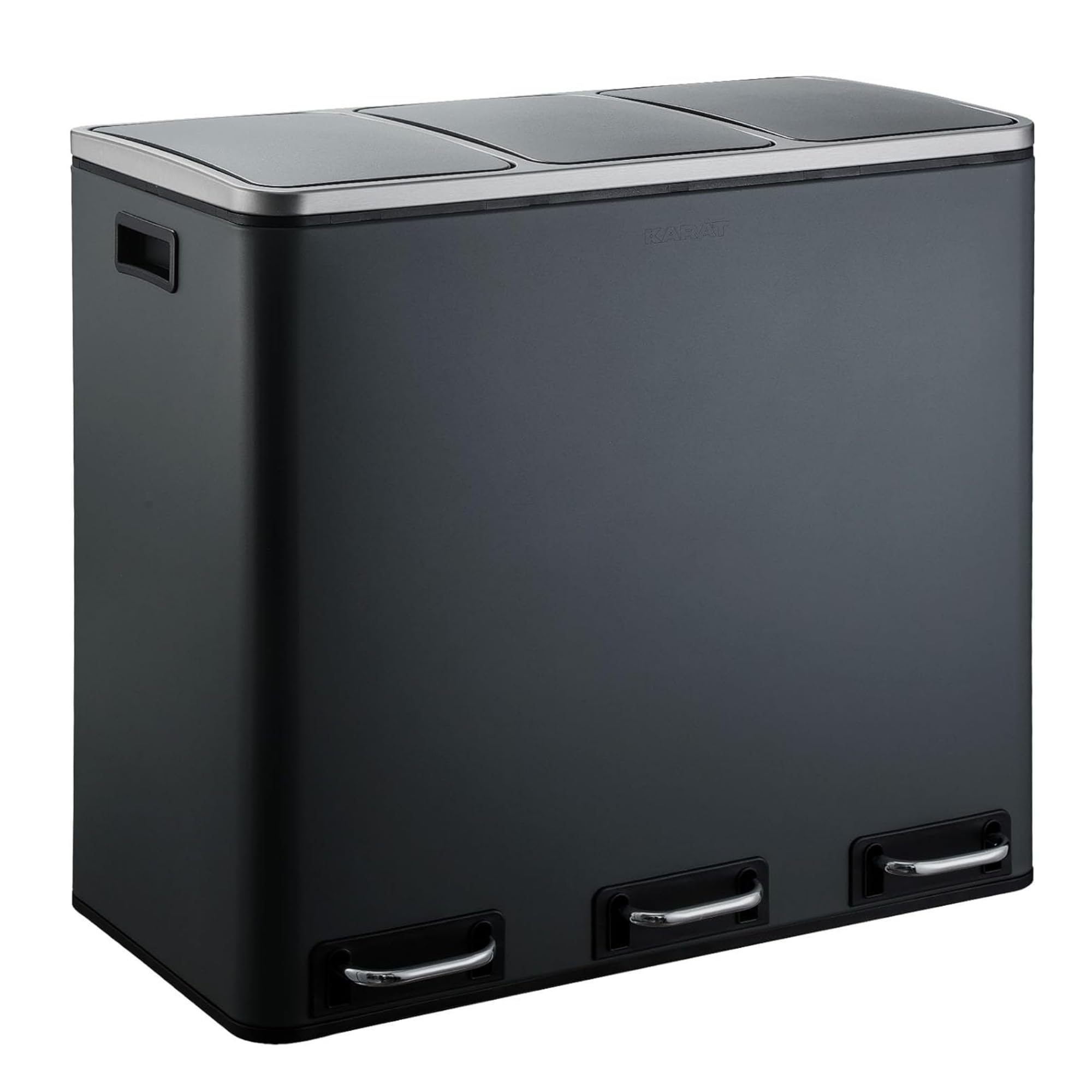 Floordirekt Kitchen Rubbish Bin, 3 x 18 L, Anthracite, Triple Waste Separation, Pedal Bin, Kitchen, Metal, Soft-Close, Airtight, Plastic Inner Bucket, Hinged Lid - (Felix)