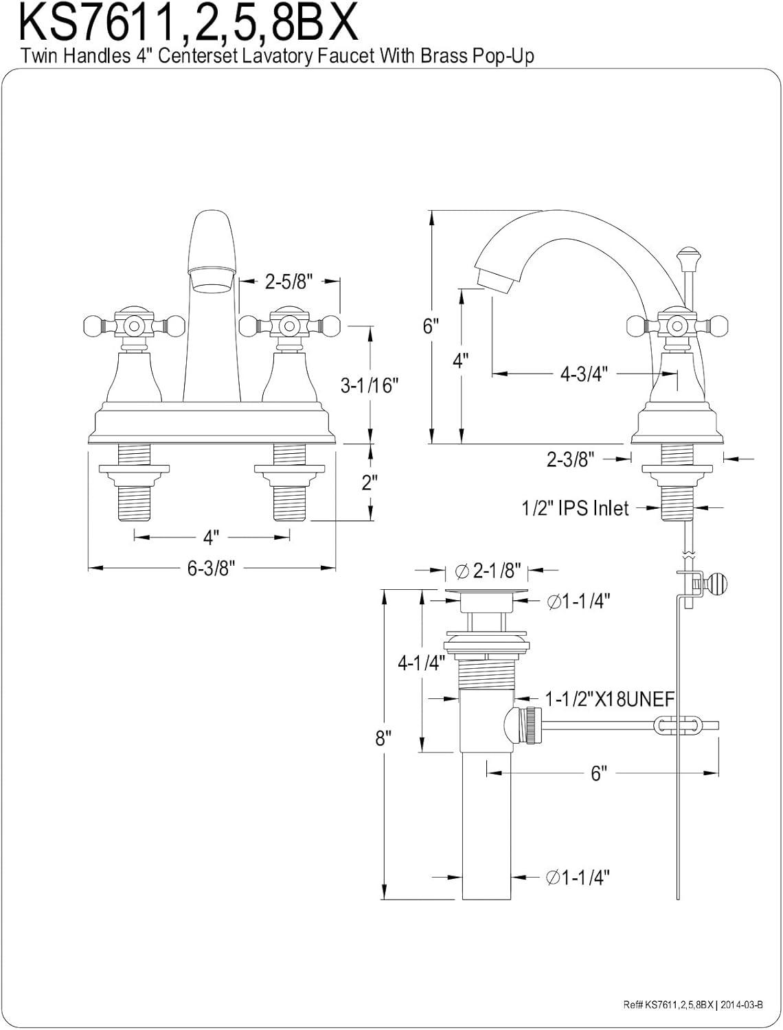 Kingston Brass KS7615BX 4 in. Centerset Bathroom Faucet, Oil Rubbed Bronze