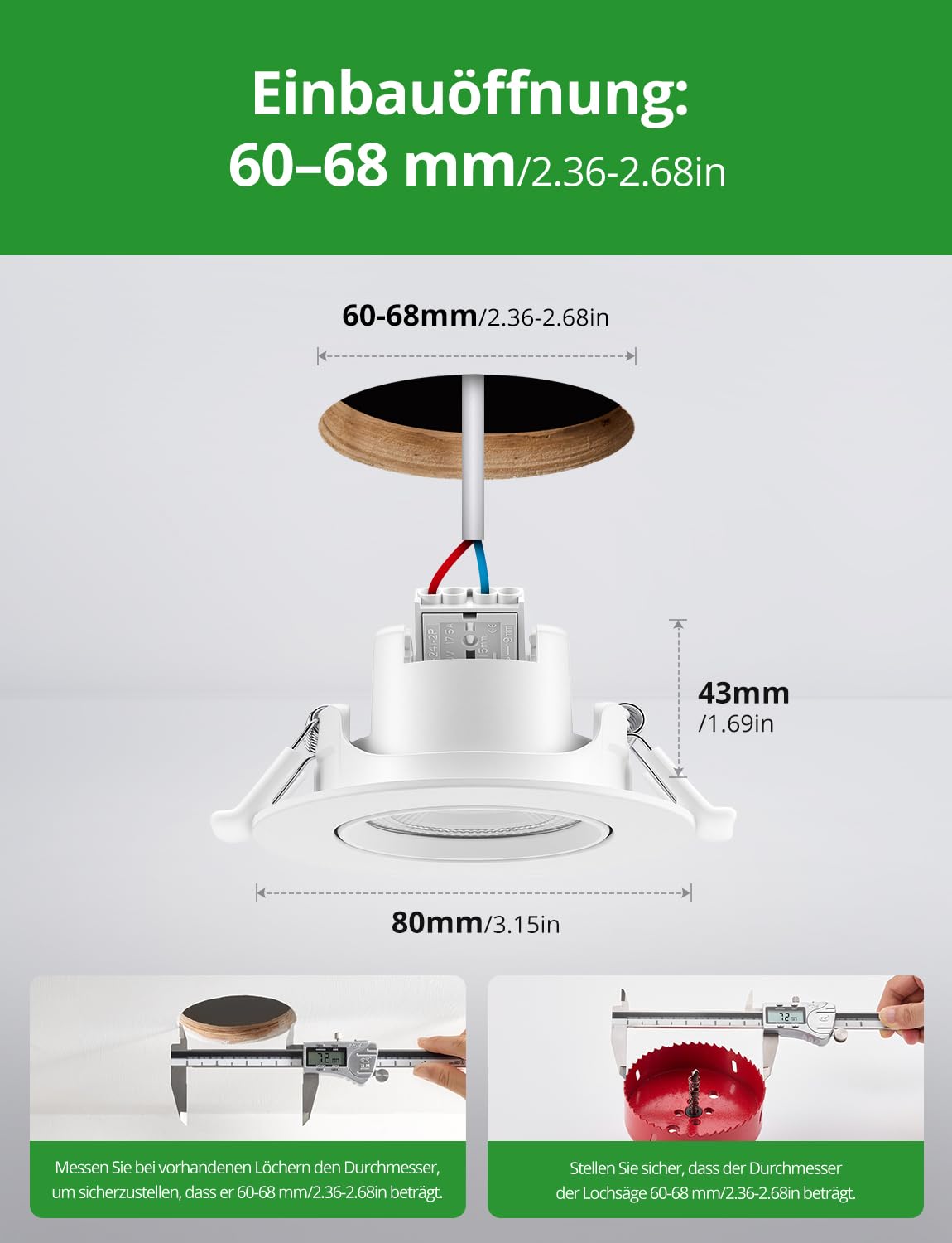 HOMEOW IP65 LED Einbaustrahler 230V Badezimmer Extra Flach Schwenkbar 60mm-68mm Einbauspots, 5W 710lm Bad Einbauleuchte Deckenstrahler für Küche, 20er Set