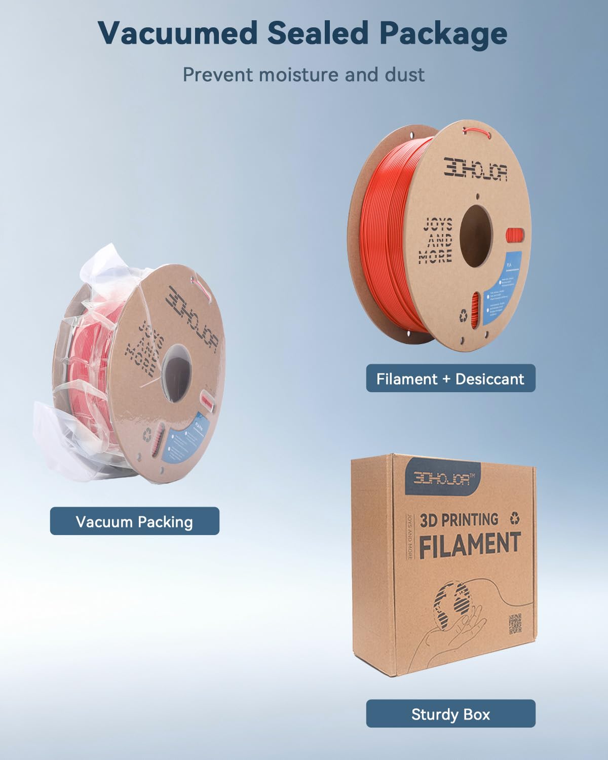 3DHoJor Filament PLA 1,75 mm, filament do drukarki 3D, szpula kartonowa 1 kg (1 kg), dokładność wymiarowa +/- 0,03 mm, opakowanie próżniowe, bez zapachu, bez zatykania, bez łamliwych filamentów,