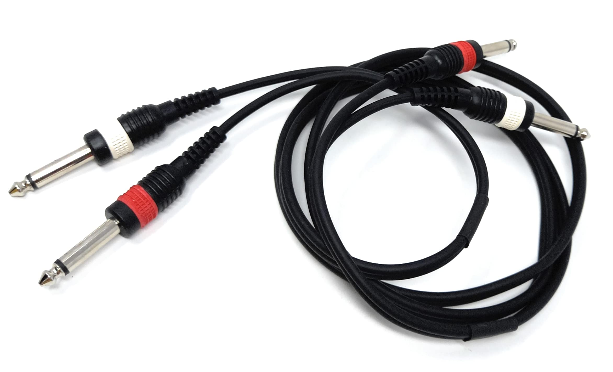 1.5m Twin 6.35mm Mono 2 x Jack to 2 x Jack Shielded Cable Lead, Rubber Reliefs, Helical PVC Cord, Nickel Connectors 5ft - Image 4