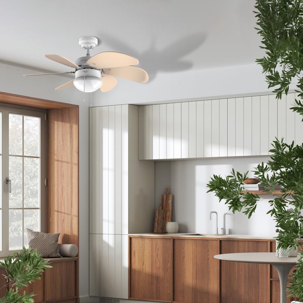 Cecotec Ventilateur de plafond EnergySilence 3600 Vision SunLight 50 W 92 cm 3 vitesses 6 pales réversibles blanc/jaune
