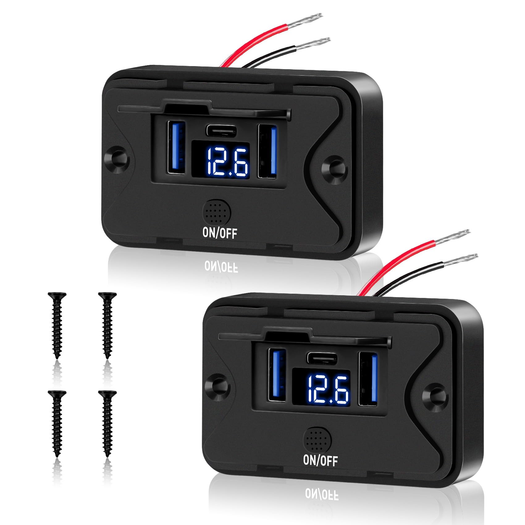 Linkstyle Presa USB Per Camper E Auto - Doppia USB A QC3.0 E USB C PD3.0 Con Interruttore On/Off - 2 Pezzi - 12V Impermeabile - 2