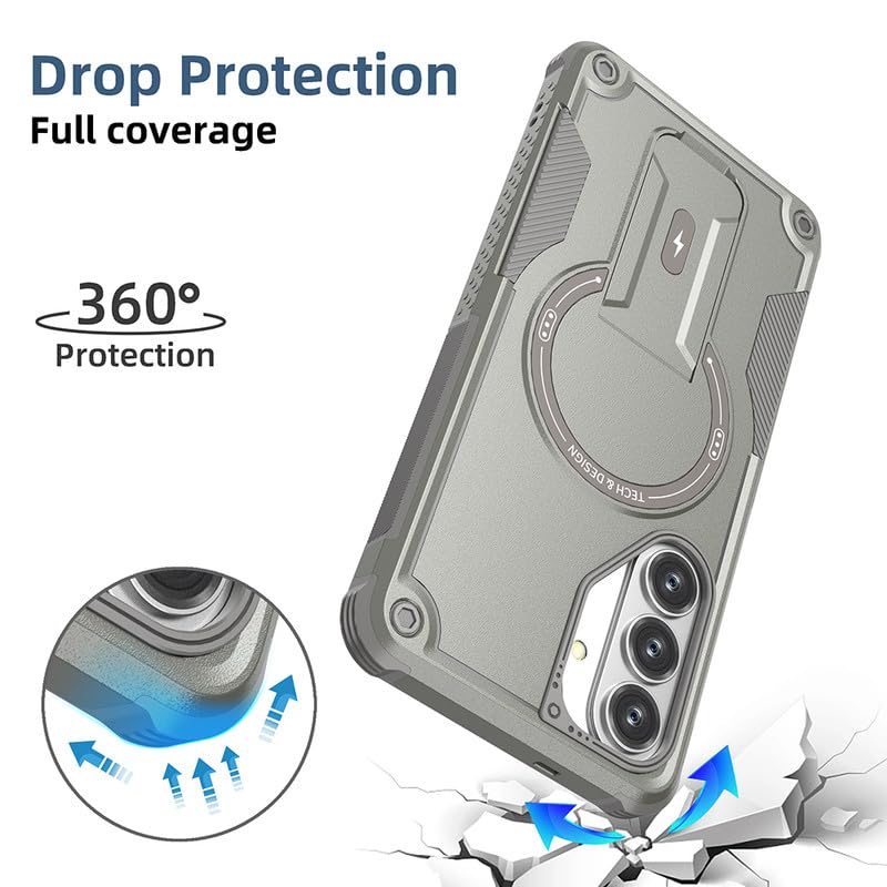 Image of US LITE Back Cover for Samsung Galaxy S26 with Portable Kickstand | MagSafe Compatible Magnetic Case | Shockproof Military Grade Protection | Extreme Protection Phone Cover - Grey