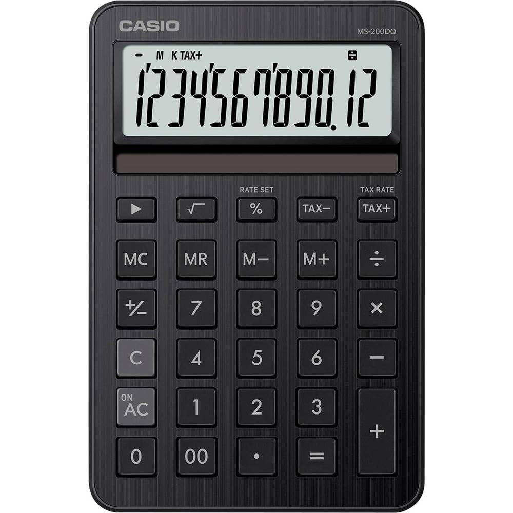 CASIO MS-200DQ small desktop calculator with aluminum front, black