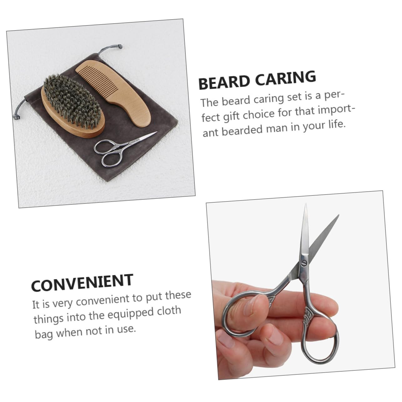 1Set Beard Care Includes Scissors Comb Beard Brush Storage Bag Lightweight and Portable Grooming Kit for Men for Bearded Friends