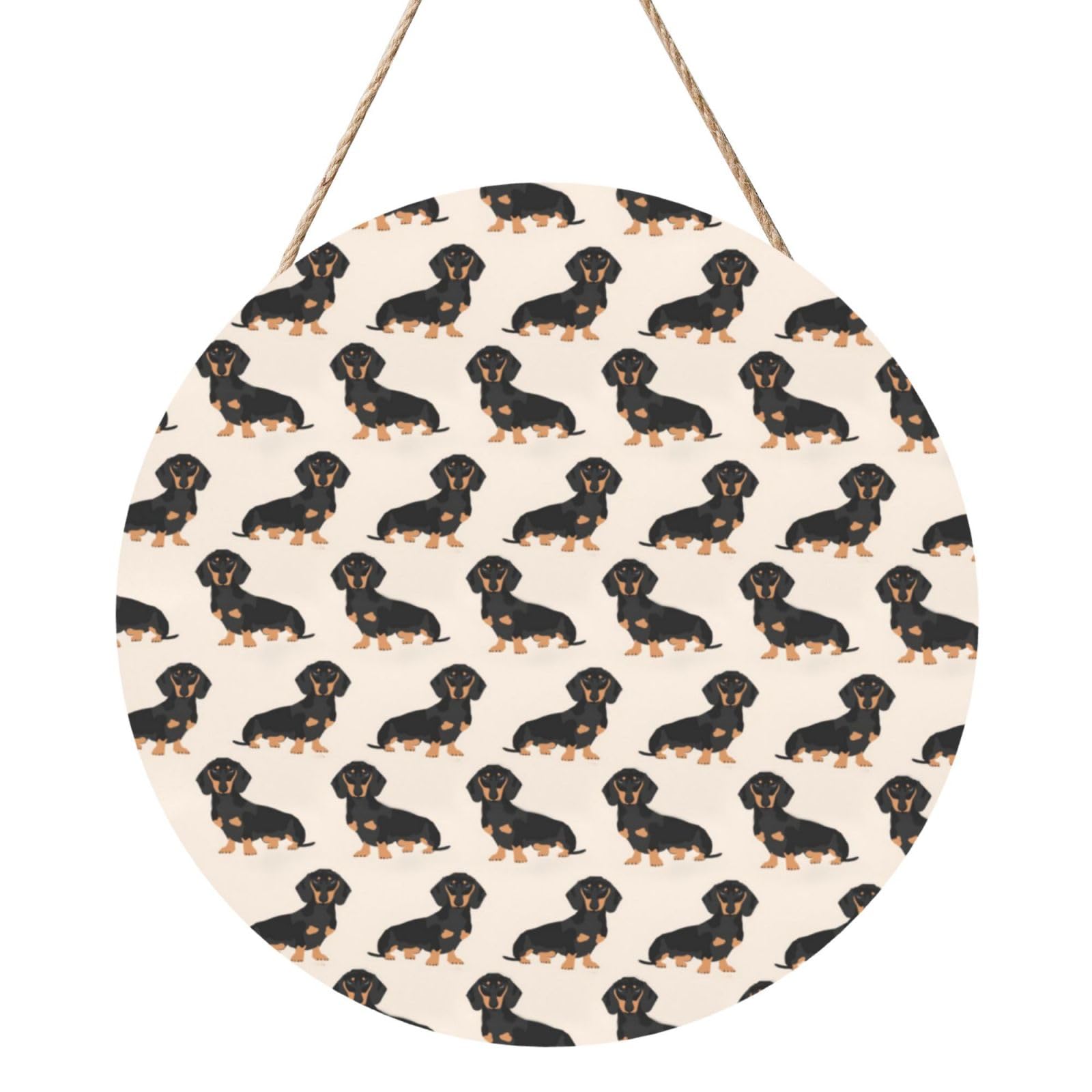 InOmak Sausage Dog, Round Wood Panel Painting 12 in, Wall Hanging Painting For Home