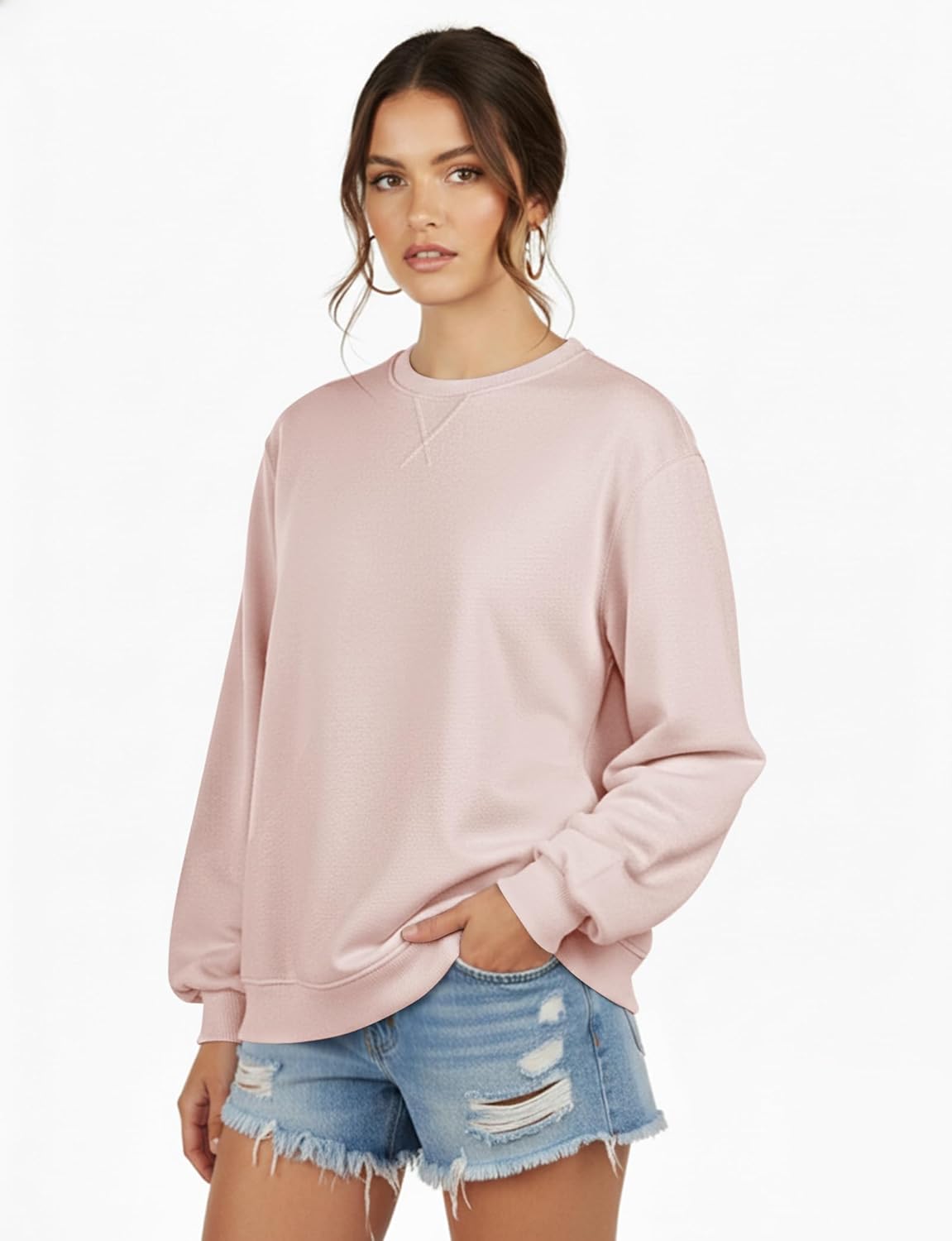 Sweatshirt for Women Long Sleeve Crewneck Womens Sweatshirt Pullover Long Sweatshirts for Women Tunic Top Loose Fit Light Pink - Image 2
