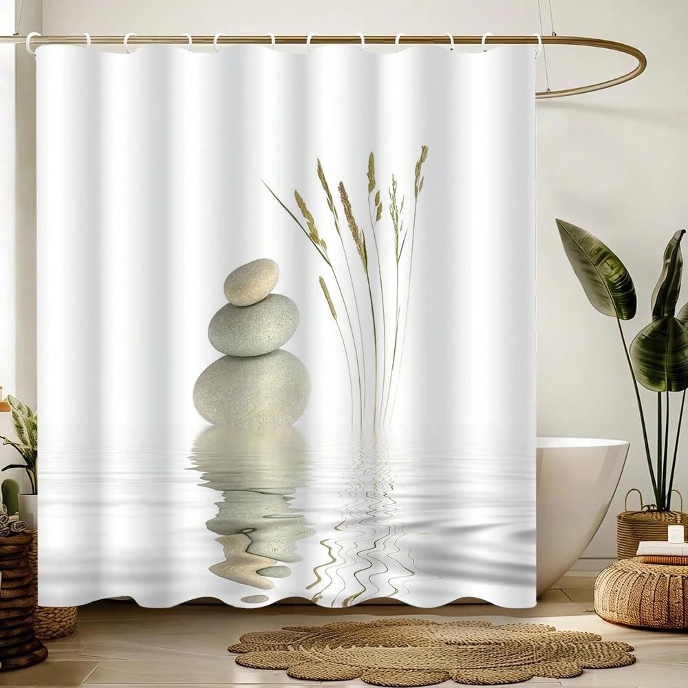 GLKSDLPO 1pc Stone Texture Printed Shower Curtain, Waterproof & Mildew Resistant, Includes 12 Hooks - Artistic Bathroom Decor(200x200cm/79x79in(WxH))