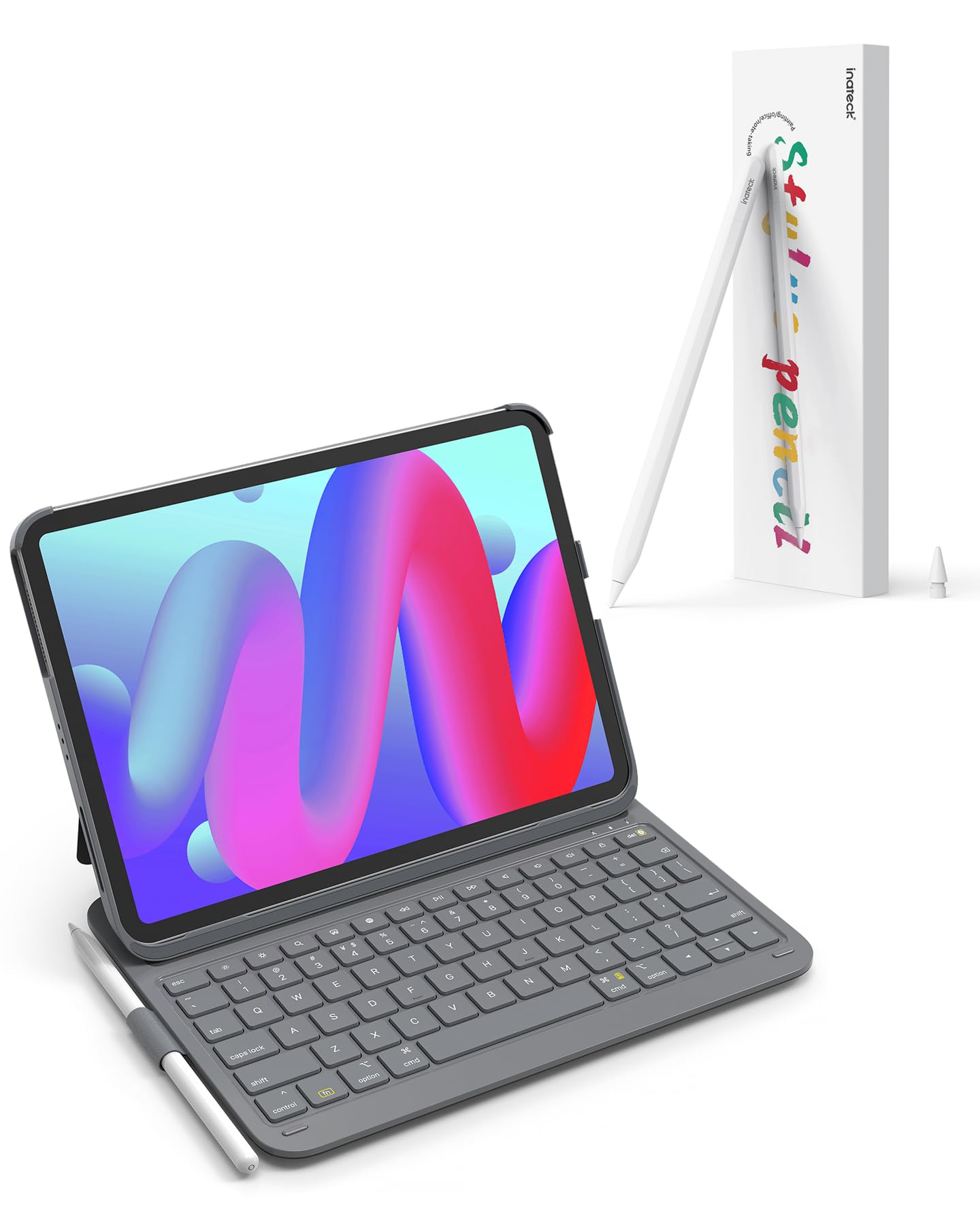 Inateck iPad 10th Gen Keyboard Case with Stylus Pen,5Mins Fast Charging Pencil with Palm Rejection,Uitralight iPad Keyboard Case for iPad Air 6 2024 11",BK2007 Gray
