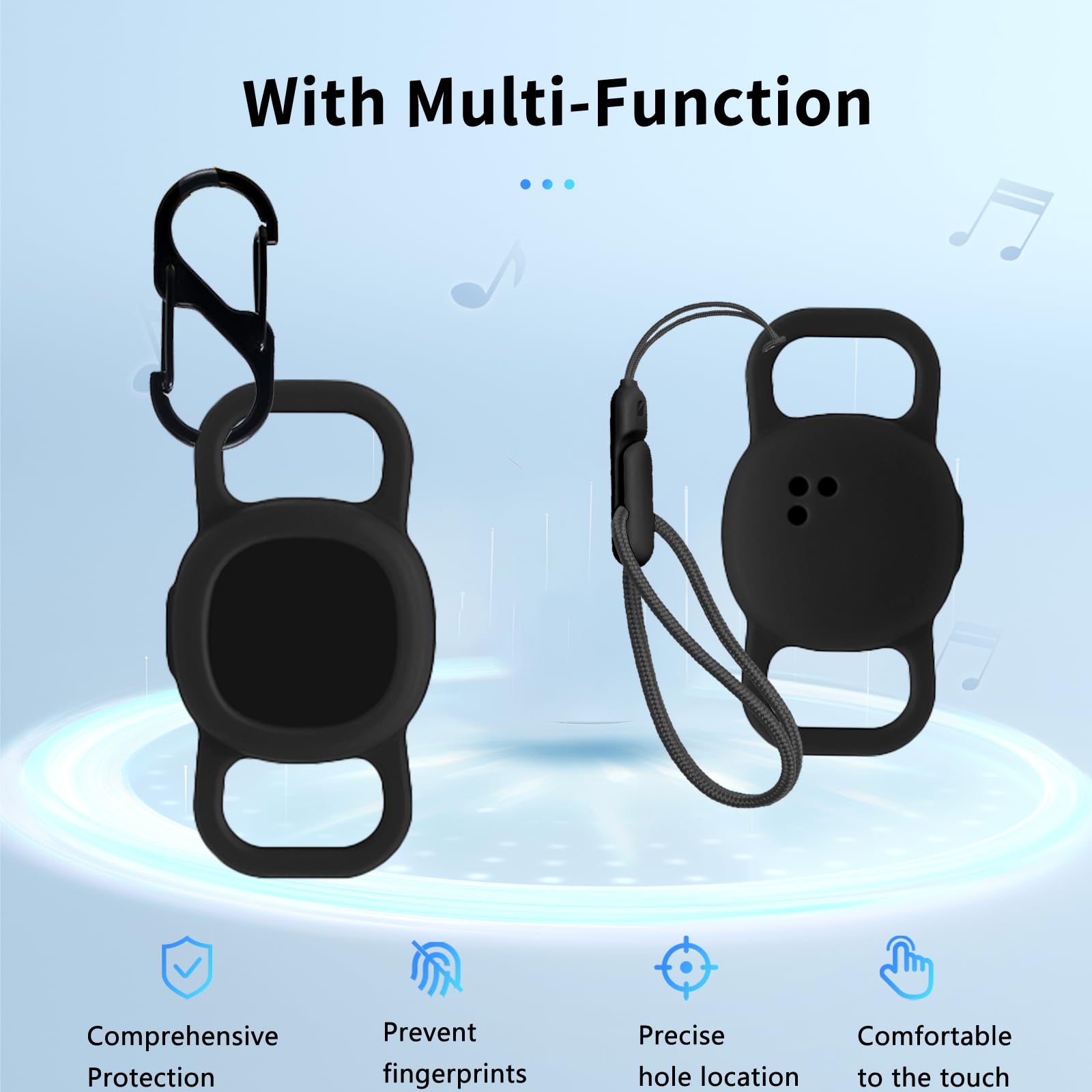 2pack Case for Tile by Life360 Sticker(2024),NOUKAJU Silicone Protective Cover(with Carabiner + Lanyard) Drop-Proof,Protective Case for Tile Sticker 2024 Small Bluetooth Tracker(Black)