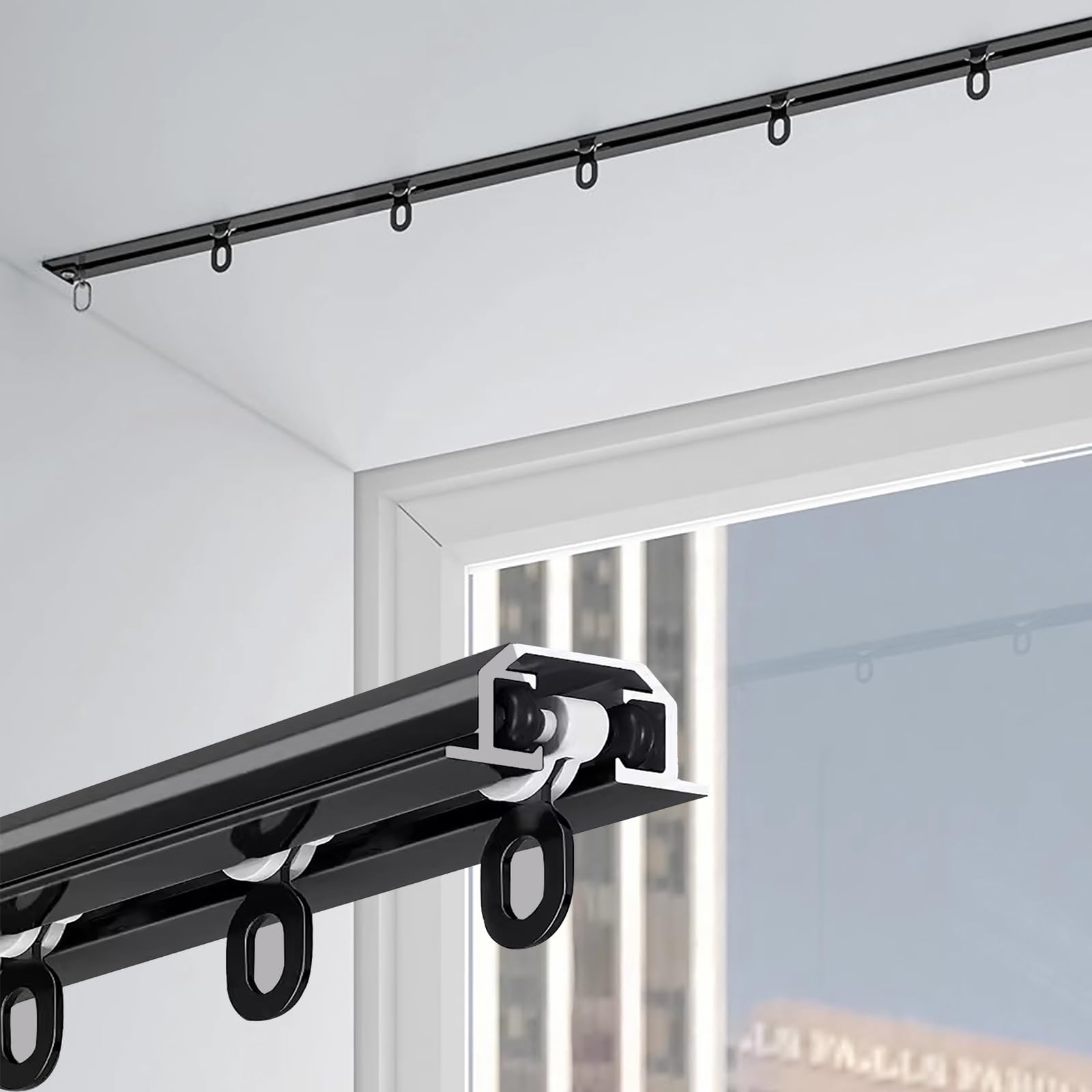 Thin Hidden Curtain Rail Track, Curtain Track Ceiling Mount, Metal Recessed Partition Bar, Sliding Curtain Track, Complete Kit, 1.5m 3m 4.5m 5m 6m (Color : Black, Size : 7m/22.9ft)