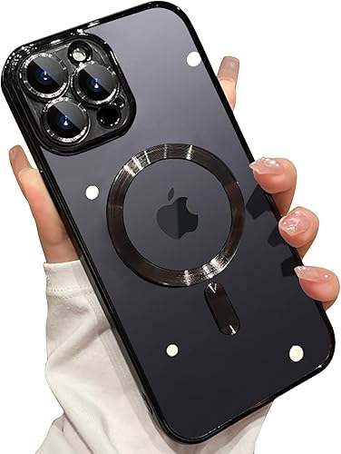 Misscase Funda MagSafe para iPhone 15 Pro con protector de lente de cámara, protección completa, funda magnética transparente compatible con MagSafe