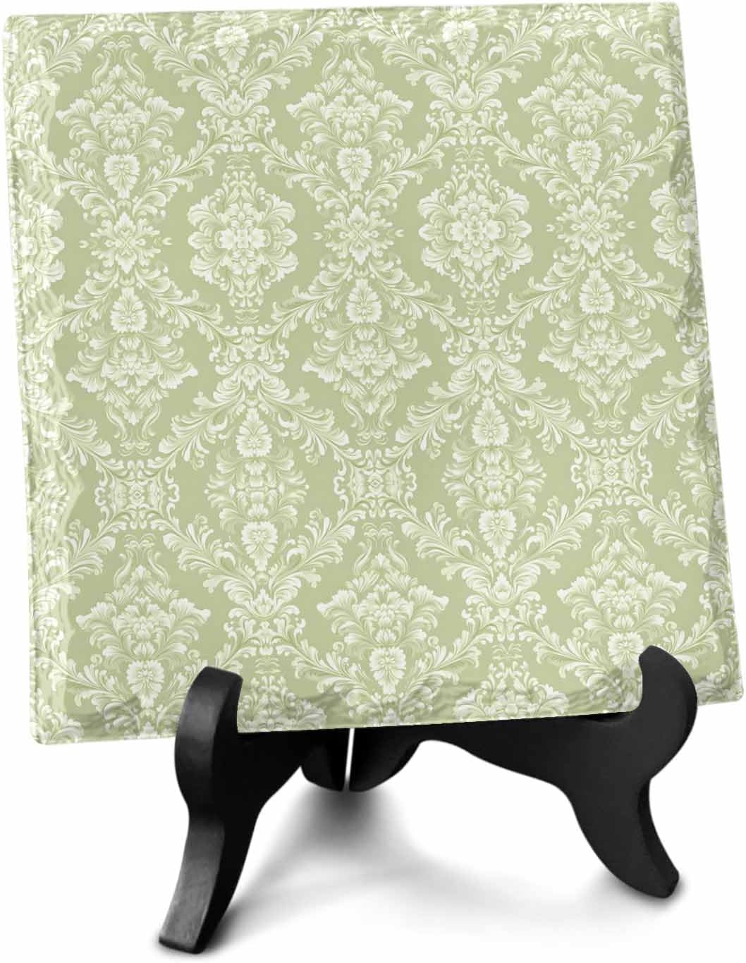 Sage Green Boho Floral Desk Ceramic Ornament Decoration,Vintage Ethnic Tribe Abstract Art Picture Photo Frame Art Diy Family Halloween Ornaments Artwork for Crafts Newlyweds Living Room Bedroom Office
