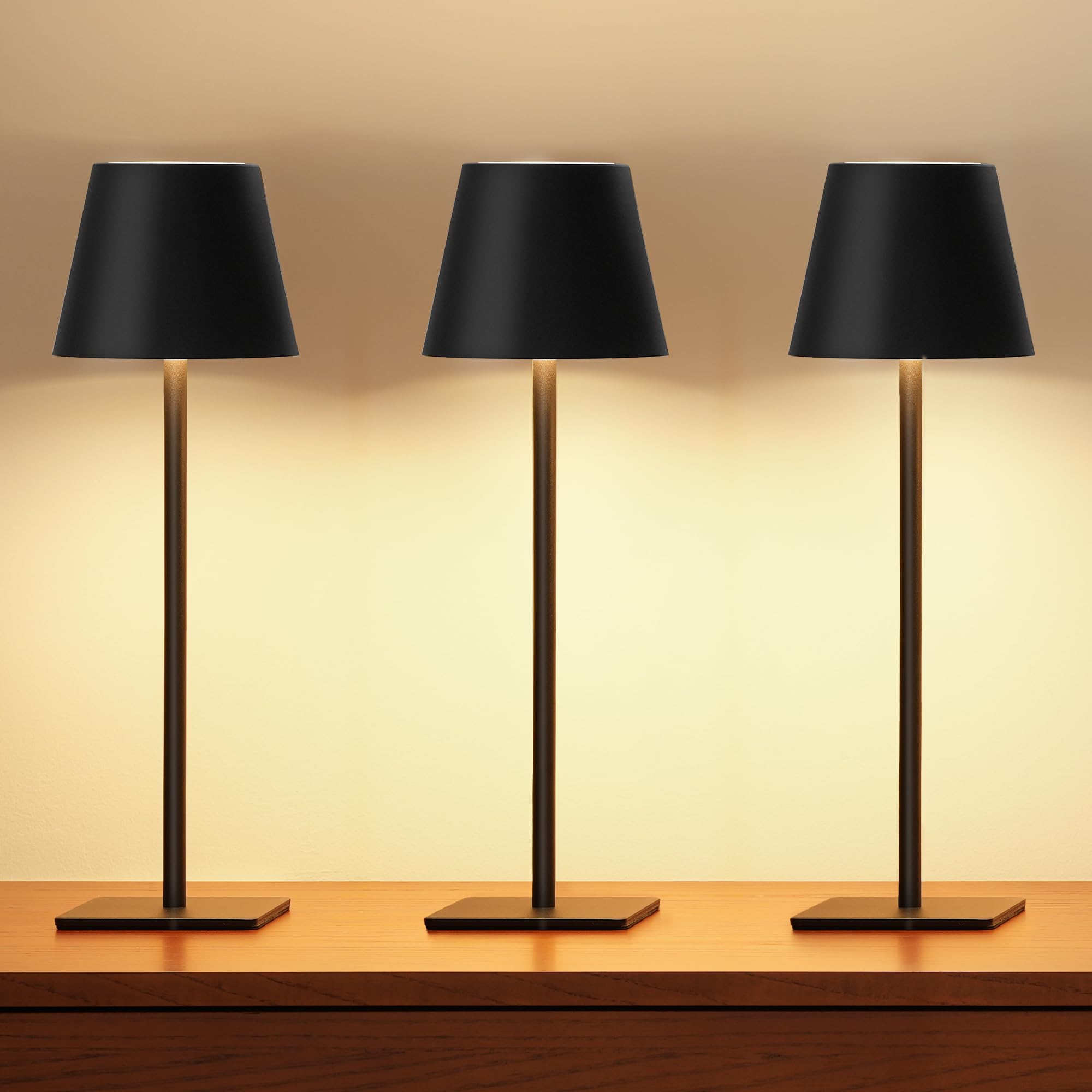 UME Kabellose Tischlampe, batteriebetriebene Lampe – tragbare, wasserdichte, wiederaufladbare Tischlampe mit 3 Farbtemperaturen und stufenlosem Dimmen für Abendessen, Schreibtisch, Café (3, Weiß)