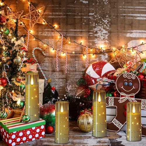 Image of Flickering Flameless Candles String Lights with 11-Key Remote and Timer Battery Operated LED Pillar Candles Unbreakable Plastic Glass 3D Wick Mood Light Christmas Holiday Decor-7 Pack Black