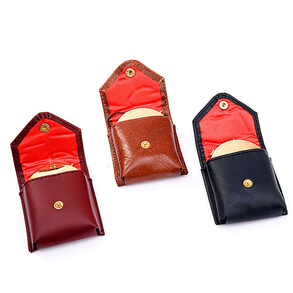 Holyart Relicarios eucarísticos: Portaviatico de Piel Bordeaux con Cajas de Formas, Marrón