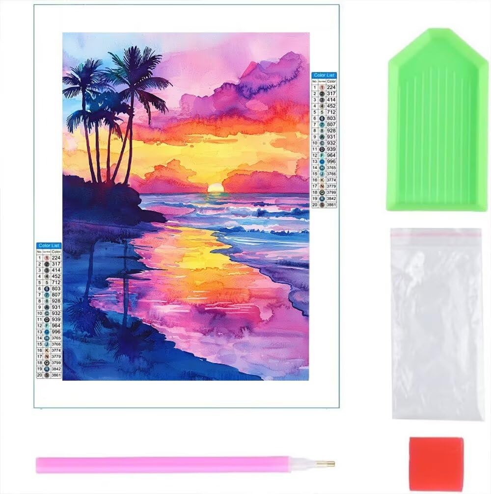Zestawy artystyczne, pełne wiercenie dla dorosłych, Sunset Island, zestaw do malowania diamentami dla dzieci, DIY, pełne wiercenie, kryształ, haft, rzemiosło, poprawa umiejętności praktycznych dzieci