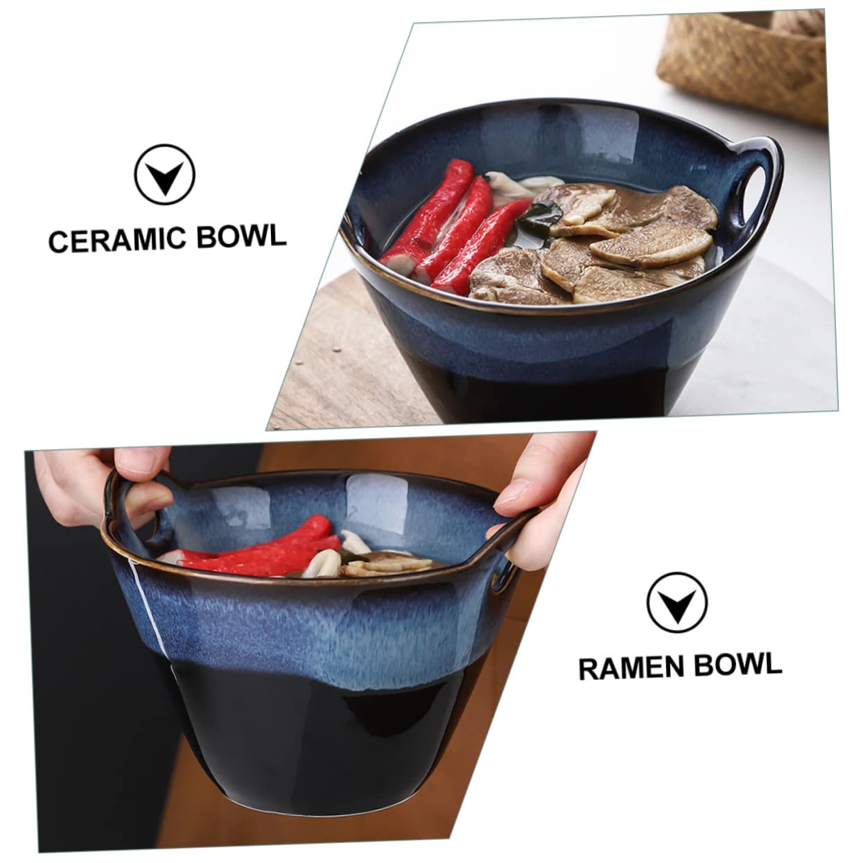 LIFKOME Handgefertigte Ramen Suppenschüssel aus Keramik mit Kreativem Doppelohren Design Stilvolle Schale im Japanischen Stil für Nudelgerichte im Alltag