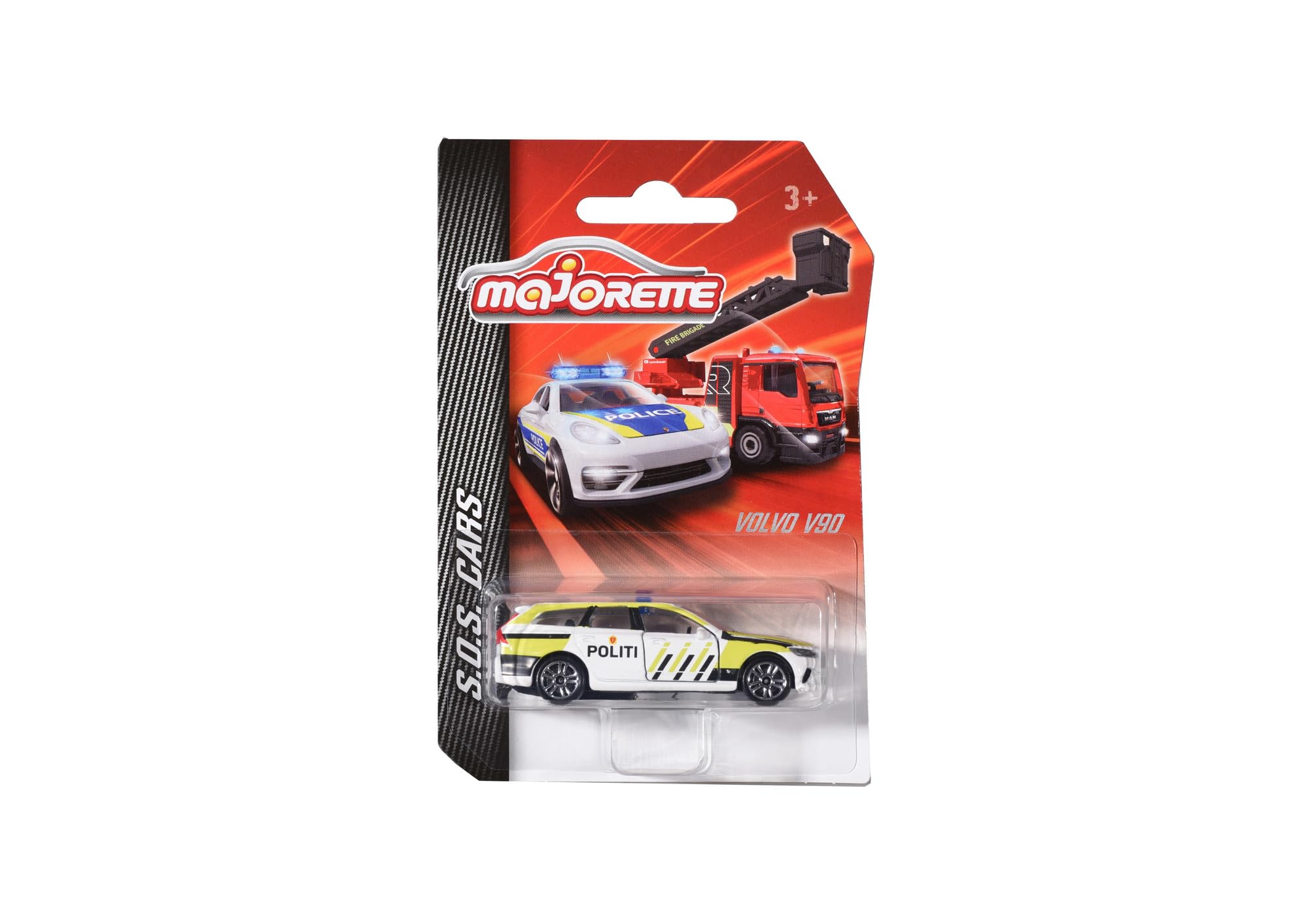 Majorette 212057182007 Vehículos de rescate noruegos Vehículos de rescate noruegos, disponibles como camión de bomberos, coche de policía Volvo V90 o ambulancia, 7,5 cm, ab 3 (varios)
